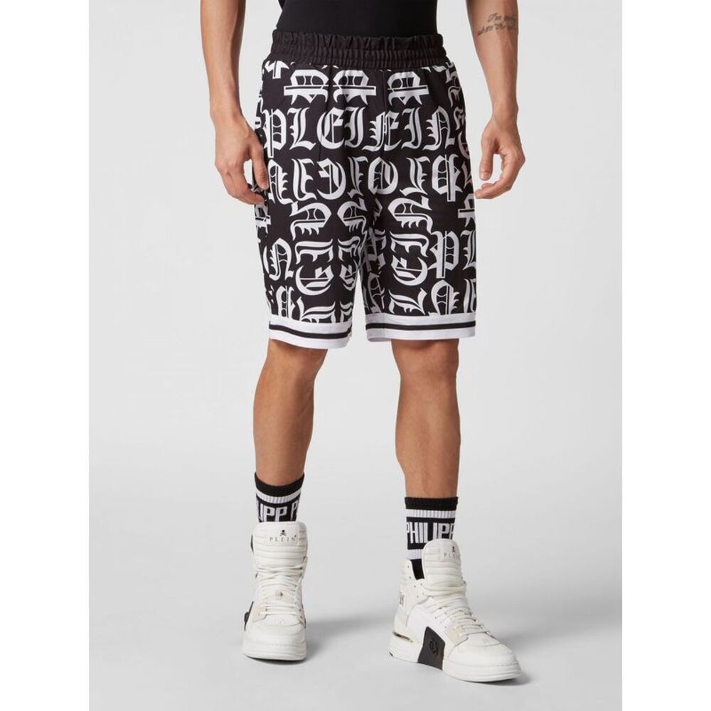 Philipp Plein Men Philipp Plein Cotton Jersey Jogging Shorts With Printed Logo